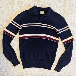 Vintage Supreme Striped Polo Collar Sweater Navy Red White Sporty Cool Small